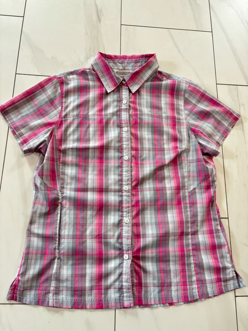 Columbia Meadowgate Pink Multi Plaid Omni-Shade Performance Shirt‎ size XL